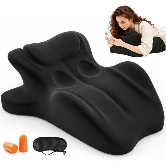 COOKCOK Ergonomic Memory Foam Wedge Pillow, 27° Angled Support for Neck and Waist, Couples Pillow, Multi-Position Support Pillow, Prone Pillows for Sleeping, Reading, Massage, Black