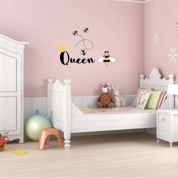 Children Queen Cute Animal Wall Decal Decoration Honey Bee Queen Cartoon Vinyl wall Decal Lasts Years and Easily Removable - Size: 40 In(W) x 24 In(H)