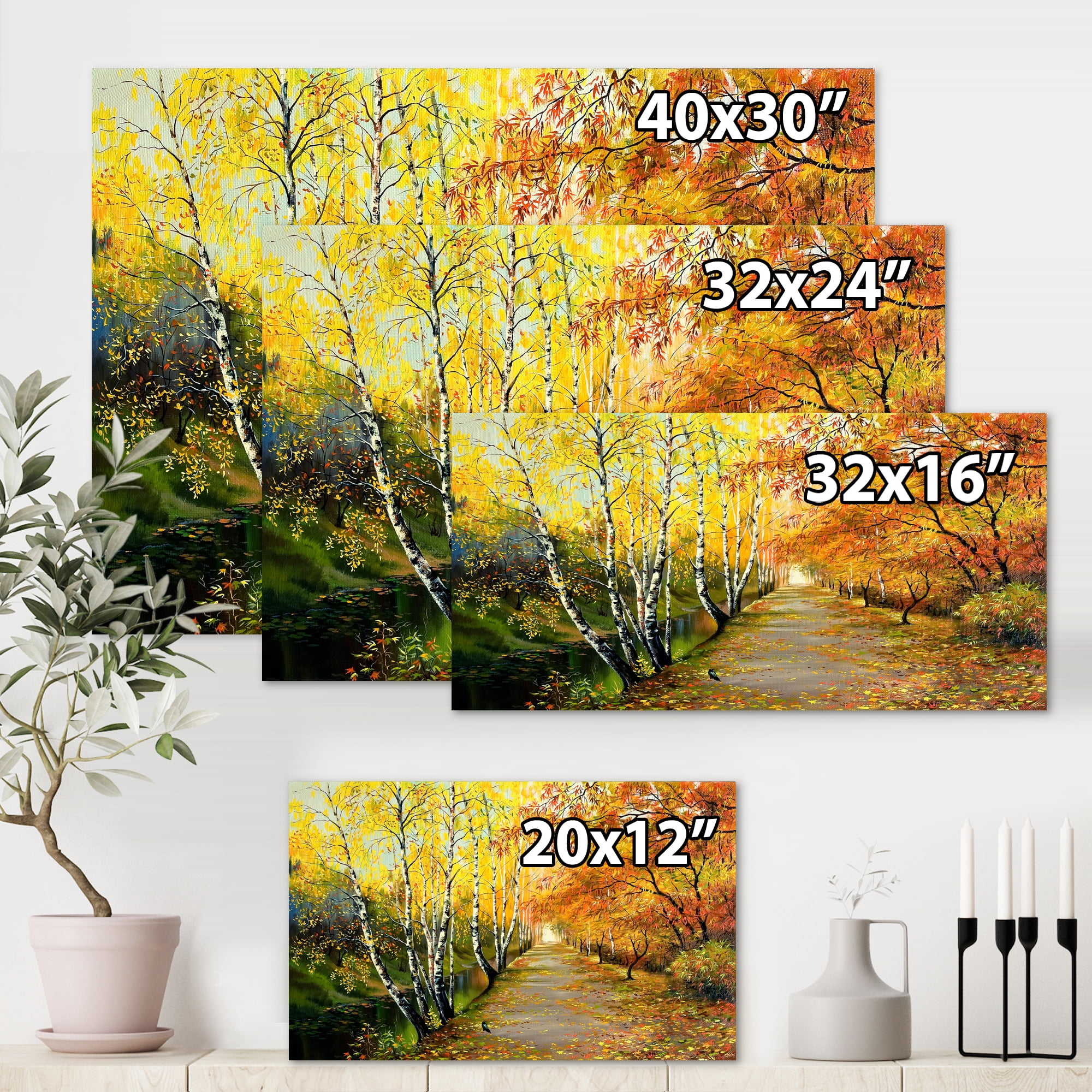 Designart ' Path Through The Autumn Woods Along River ' Traditional Canvas Wall Art Print
