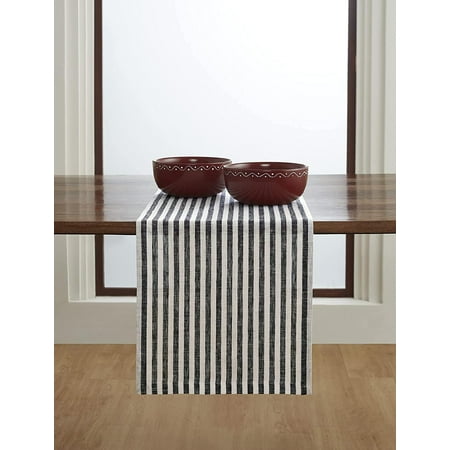 

Linen Table Runner Black and White – 100% Pure Linen 14 x 108 Inch Long Table Runner for Fall Halloween Thanksgiving Christmas Holiday – Amalfi Stripe Handcrafted from European Flax