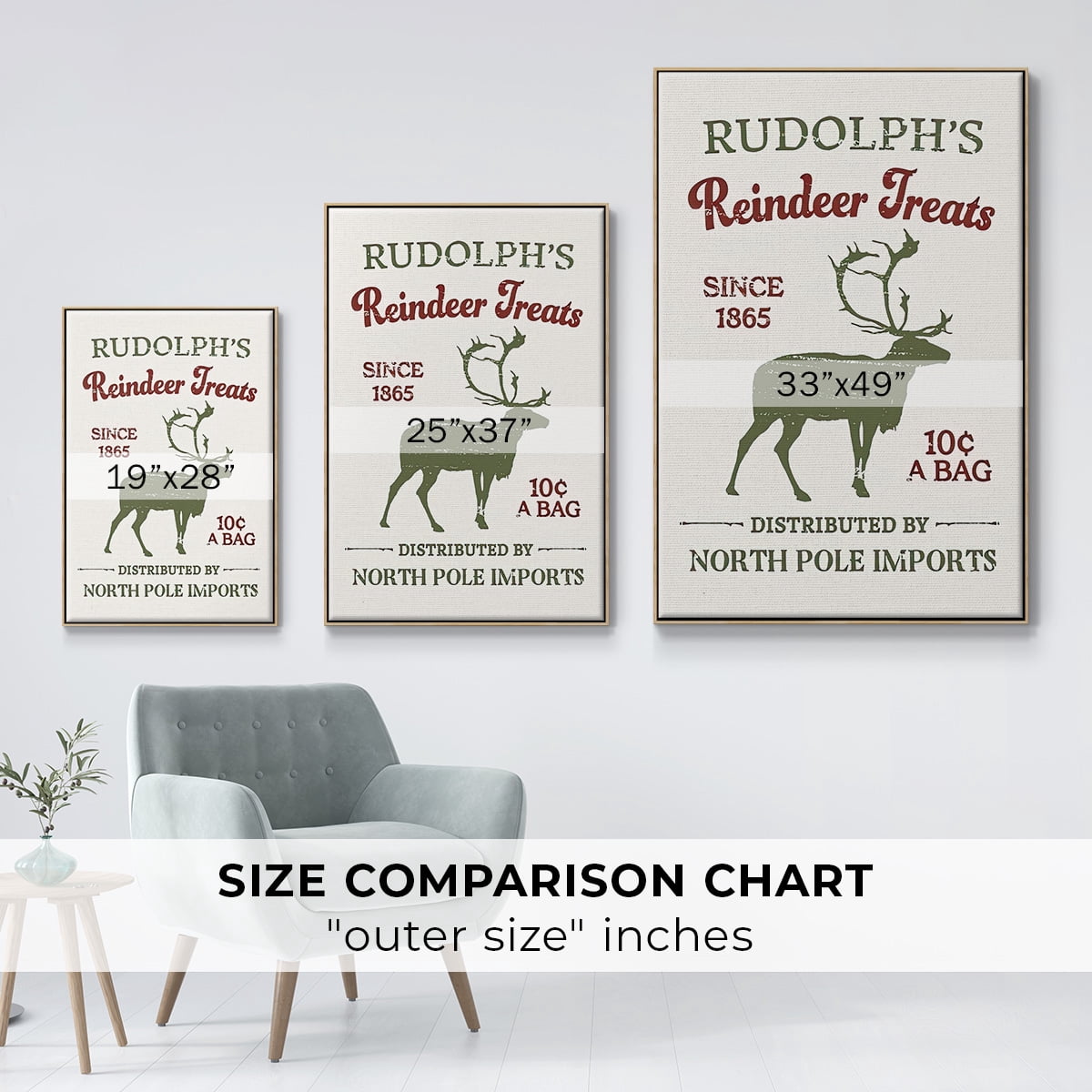 Christmas Farm Sign Collection B - Framed Gallery Wrapped Holiday Canvas - 17 x 25 - Natural Wood Frame