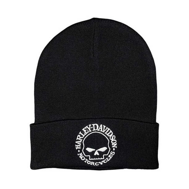 HarleyDavidson Men's Willie G Skull Logo Embroidered Cuffed Beanie Hat Black, Harley Davidson