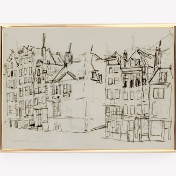 Vintage Print Wall Art, Vintage Architecture Sketch Art, Cityscape Line Drawing, Vintage Art Print, UNFRAMED PAPER POSTER, Home Decor, Vintage Gift, Living Room Dercor