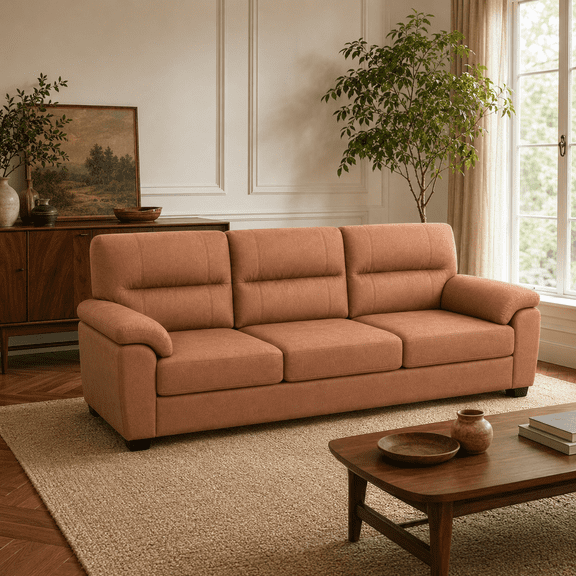 MOONMISS 84 Inch Mid-Century 3 Seater Sofa Tech Fabric Deep Plush Cushions Wide Armrests Pet Friendly Living Room,Brown