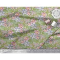 thumbnail image 3 of Soimoi Green Cotton Cambric Fabric Anemone & Lavender Blue Flower Floral Print Fabric by the Yard 58 Inch Wide, 3 of 3