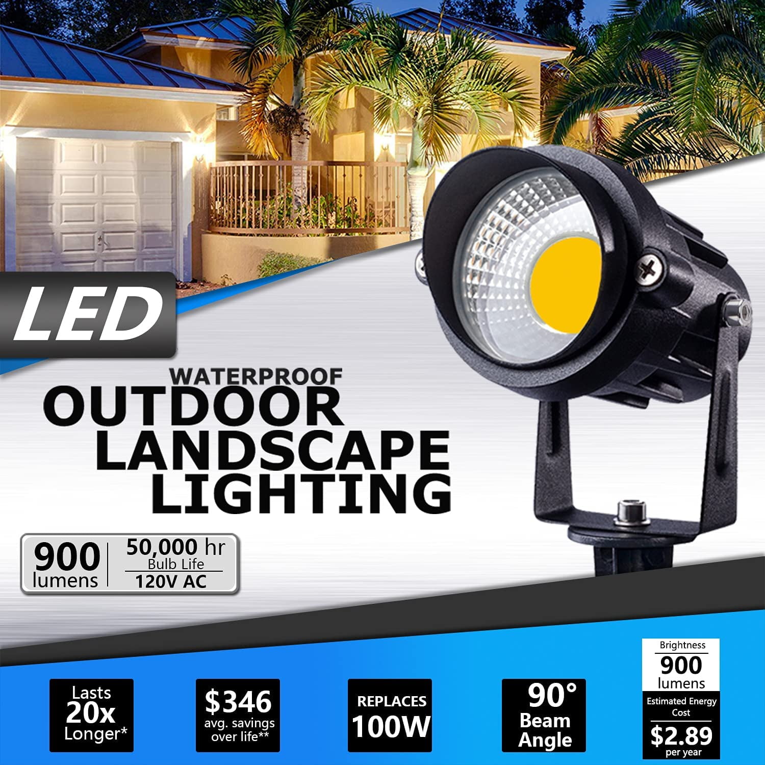 SUNVIE Spotlight Outdoor 12W 120V LED Landscape Lighting with Spiked Stake for Garden, 4 Pack
