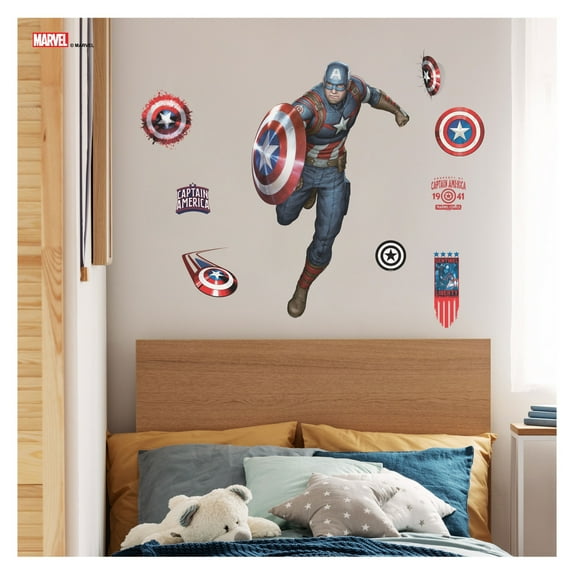 Wall Palz Marvel Captain America Wall Decals - 27" Captain America Wall Decor with 3D Augmented Reality Interaction - Marvel Room Decor