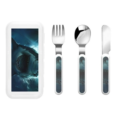 

Gaeub Undersea Shark Print 3-Piece Children Knife Spoon Fork Set Stainless Steel Child Flatware Set Kids Utensils Set with Case for Lunch Box (Fork Spoon Knife Combo)