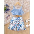 thumbnail image 3 of Mikrdoo Toddler Baby Girls Jumpsuits 4 Years Straps Splice Summer 5 Years Floral Graphics Belt One Piece Bodysuits Blue, 3 of 7