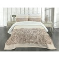 thumbnail image 3 of Ambesonne Oriental Quilted Bedspread Set 3 Pcs, Mandala Paisley Pattern, King Size, Brown Tan, 3 of 5