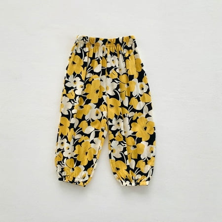 

DAETIROS Quick Drying Comfy Printing Cute Elastic Flare Girls Trousers Yellow