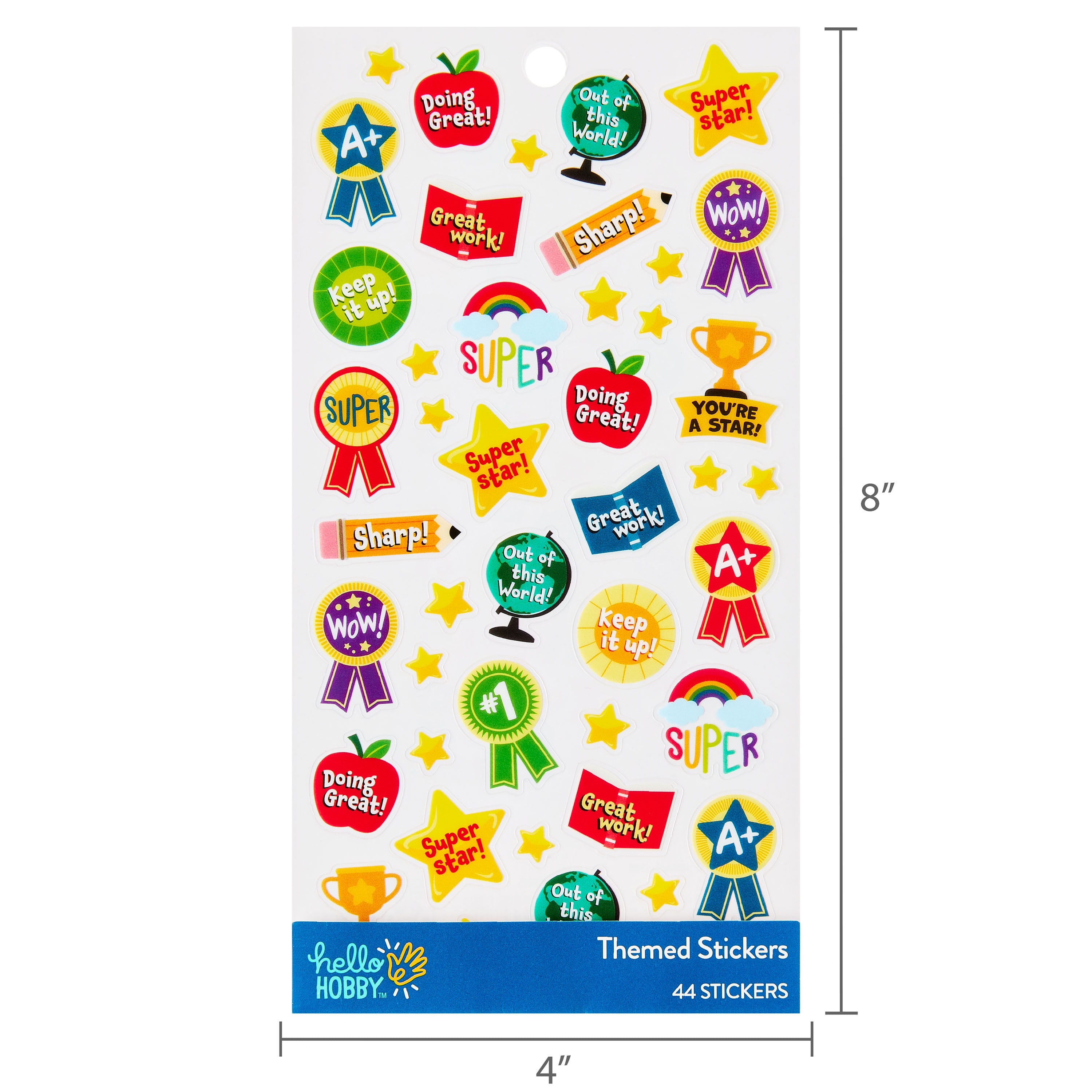 Hello Hobby Teacher Reward Themed Stickers, Multicolor, School Icons, 44 Count