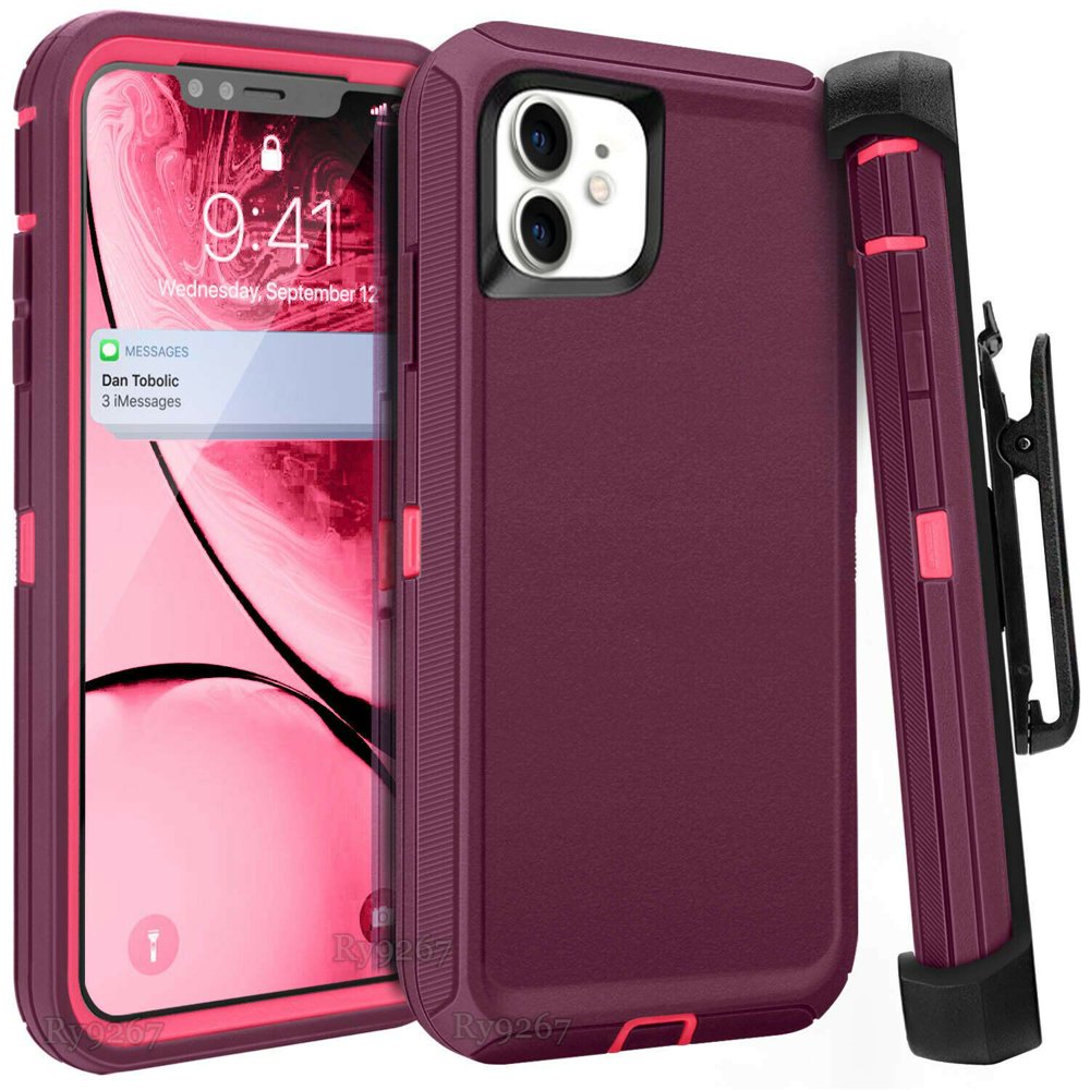 For iphone 11 Case Cover w/Screen & Clip fit Defender Cherry on Pink