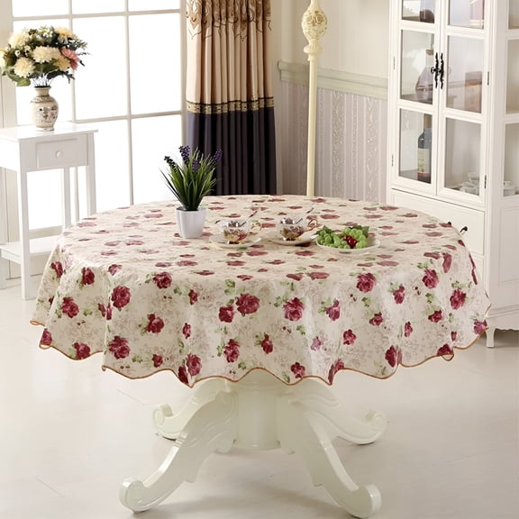 AUQ Waterproof Tablecloth,Round Table Cloth,Wipeable Table Cover for Kitchen and Dining Room (Rose,60" Round)
