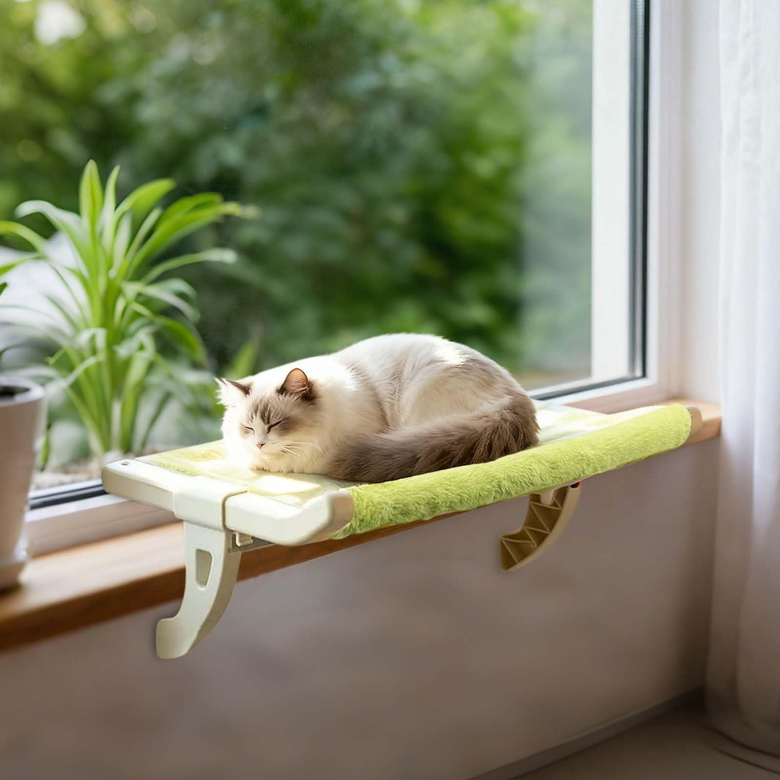 Cat Window Sill Perches for Indoor Cats,Warm Cats Bed with Plushes Bedding and Fabric Base,Sliding Clamping Slot Adjustment with Removable Covers,for Indoor Comfortable Cat Resting Bed Winter Use.