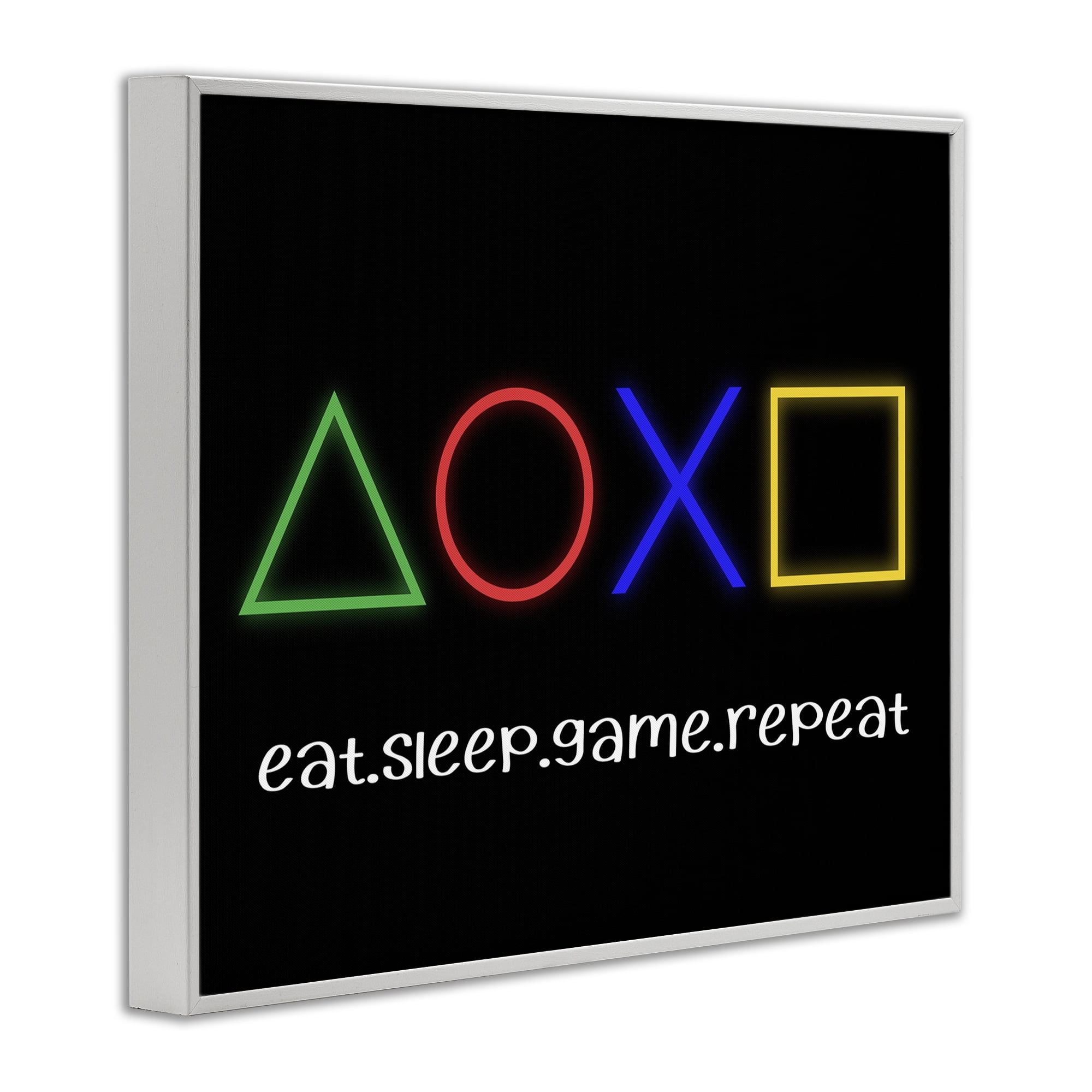 Neon Gaming Symbols & Words White Framed Giclee Art, design by Christine Simpson Art
