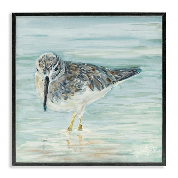 Stupell Industries Sandpiper on Shallow Shore Animals & Insects Painting Black Framed Art Print Wall Art, 12 x 12