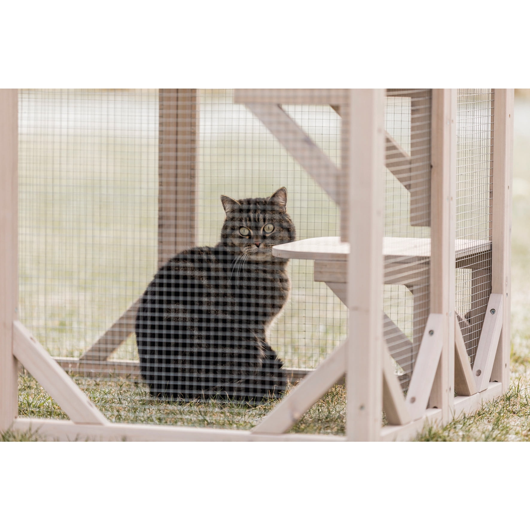 TRIXIE natura Weatherproof Wooden Cattery with 3 Perches, 44L x 70.9W x 31.5H, Gray