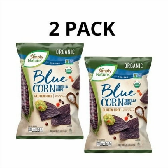 Simply Nature Organic Blue Corn Tortilla Chips, 2 Pack, 8.25 oz