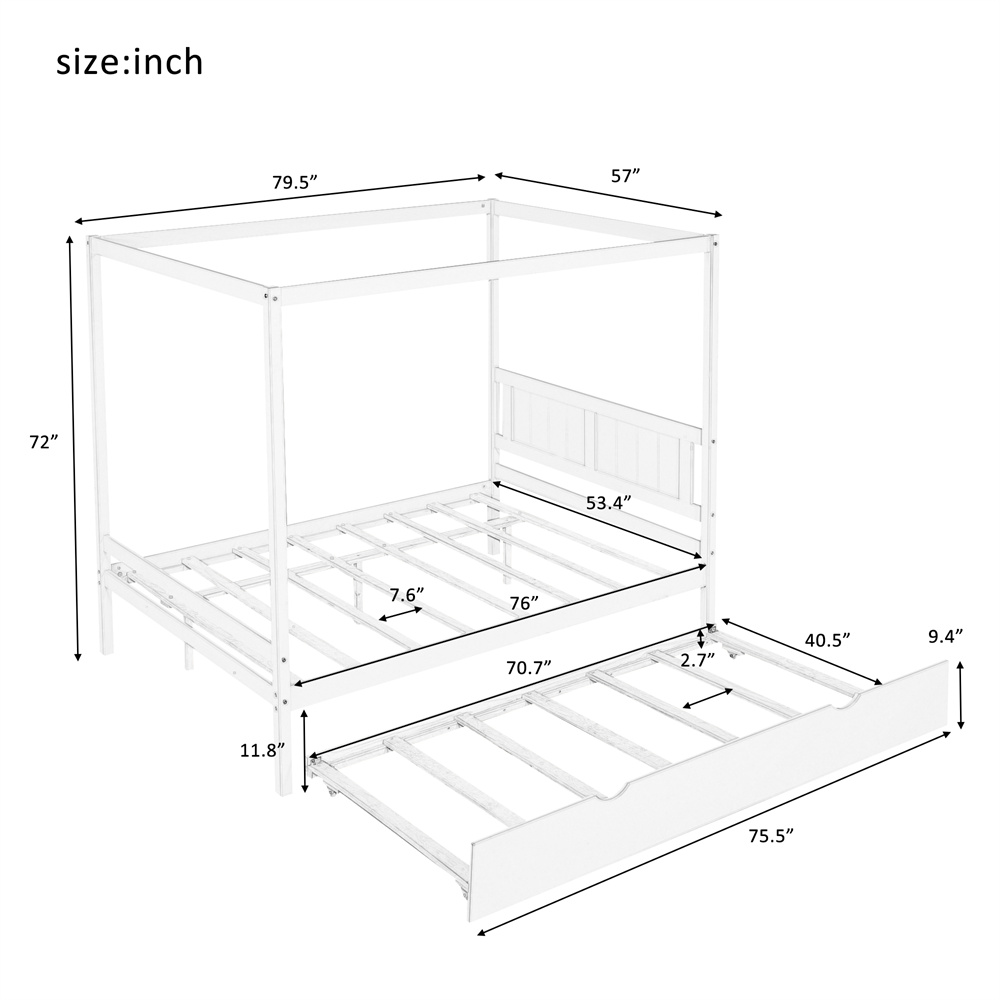 Buy Canopy Bed Frame with Trundle, Full Size Canopy Platform Bed with