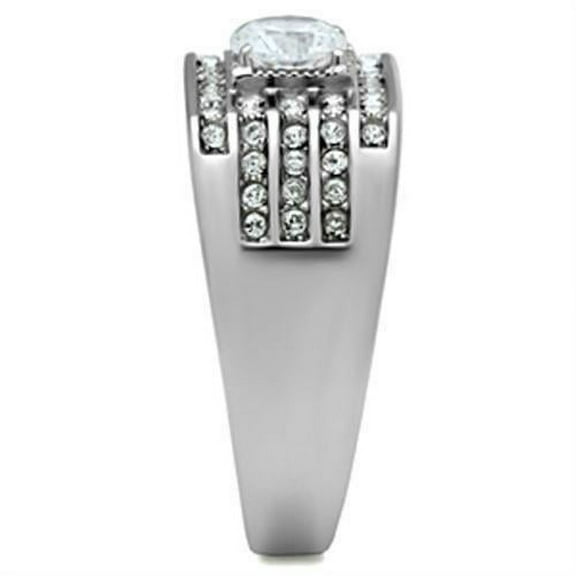 High polished (no plating) Stainless Steel Ring with AAA Grade CZ in Clear for Women Clear Stone Color Style TK351 Size 10