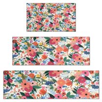 Pioneer Flower Floral Print Pattern Kitchen Rugs Sets Of 3,Kitchen Runner Rugs Non Skid Washable,Decorative Kitchen Floor Mats for Kitchen,Sink,Laundry,17"x30"  17"x47"   17"x59"