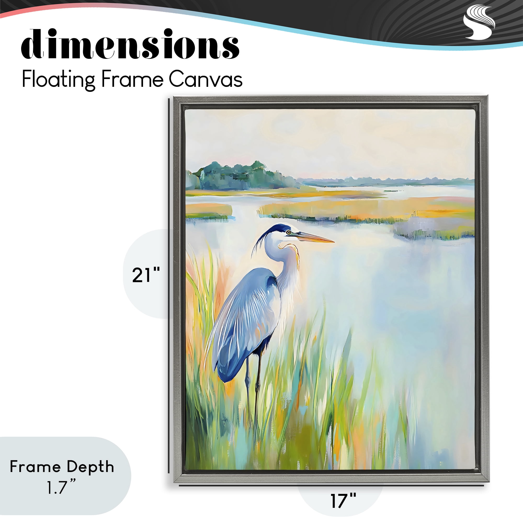 Stupell Industries Heron Perched in the Grass Gray Framed Floater Canvas Wall Art, design by Creative Studio