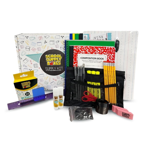 School Supply Boxes | Lapboard Case (4 Boxes) | Back to School Essentials Kit for Students & Teachers | Includes Dry Erase Lapboard, Marker, Notebooks, Pencils, & More
