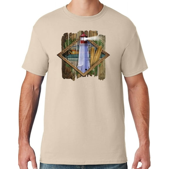 Mens Manu Bay Surf Company SURF LIGHTHOUSE T-shirt, 5XL Sandstone