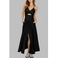 thumbnail image 6 of FreshPretty Women Summer Spaghetti Strap Dress Sleeveless V Neck Cutout Slit Casual Beach Party Maxi Dresses with Pockets, 6 of 7