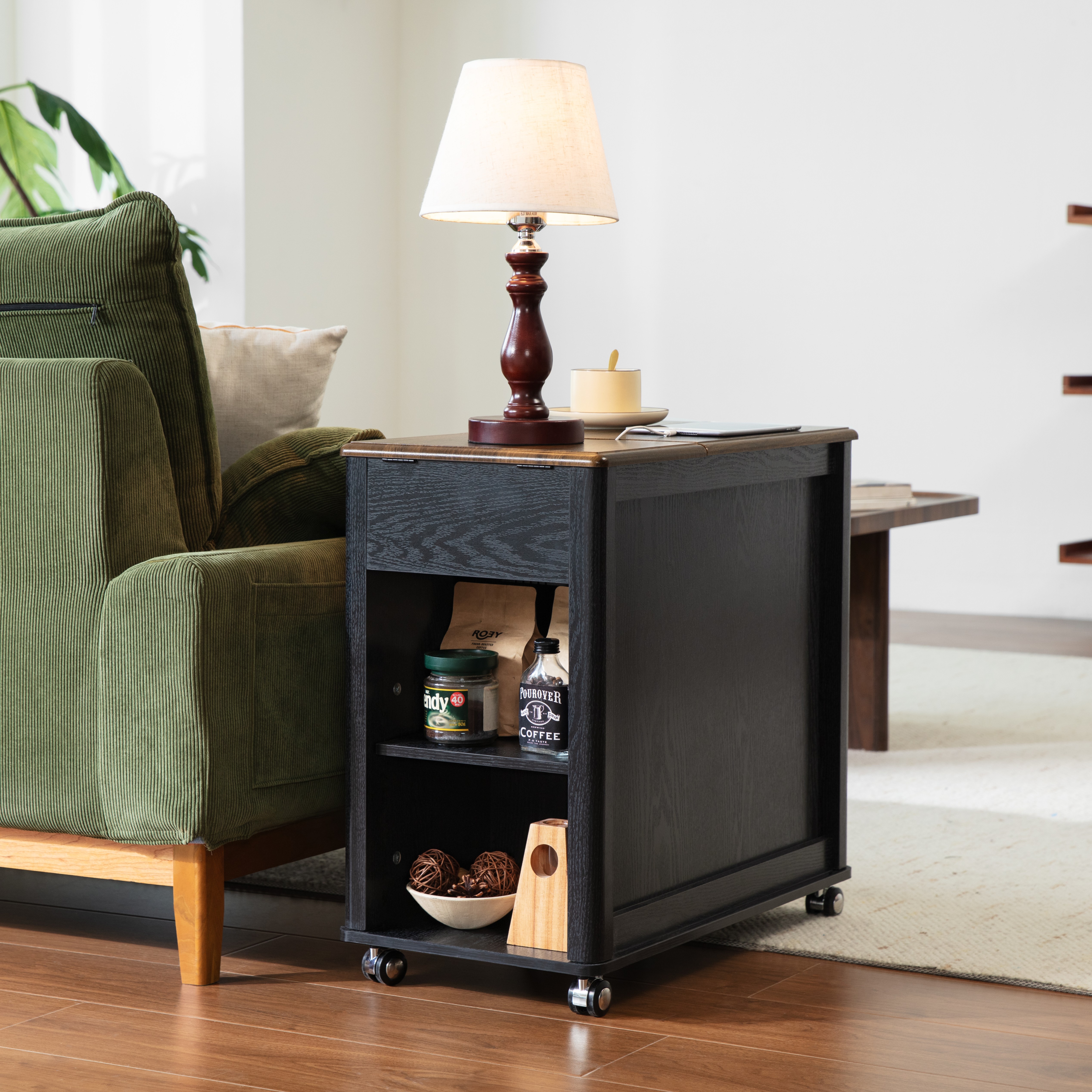 CHIC HOUSE End Tables for Living Room with Charging Station