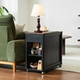 thumbnail image 4 of CHIC HOUSE End Tables for Living Room with Charging Station Wheels, Farmhouse Nightstand for Bedroom with Drawer Storage, Wheeled Narrow Side Tables Accent Tables Small Tables for Small Space, Black, 4 of 14