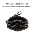 thumbnail image 3 of Women Wallets with Wrist Strap PU Card Solid Color Fine Workmanship Holder Three-Zipper Pocket Purse Simple Style Handbag Coin Keys Soft Bag Dark Green, 3 of 9