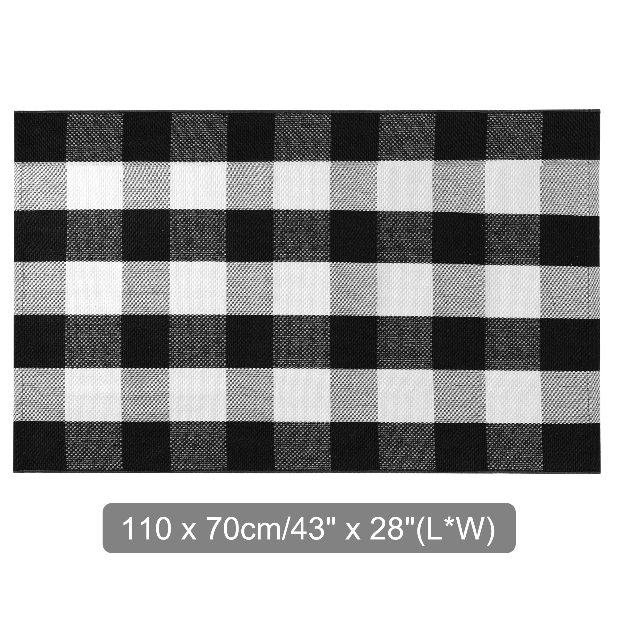 Unique Bargains Cotton Woven Checkered Area Floor Rug Carpet Mat Black & White 43"x28"