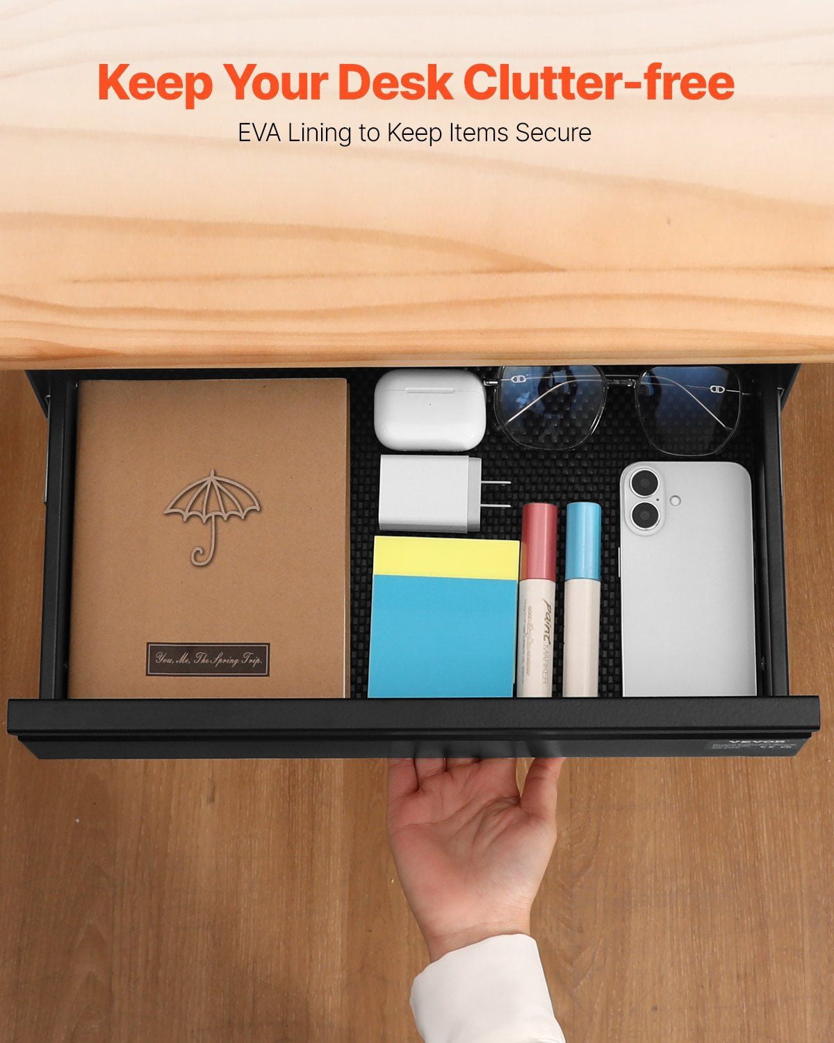 16 Inch Wide Under Desk Slide Out Drawer Hidden Storage Organizer 17x9x4 Inches for Office Home Sit Stand Workstation