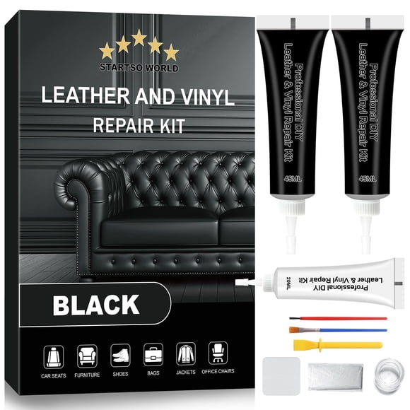 Kit de reparación de cuero STARTSO WORLD negro para automóviles y muebles