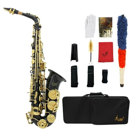 LADE Brass Engraved Eb E-Flat Alto Saxophone Sax Abalone Shell Buttons Wind Instrument with Case Gloves Cleaning Cloth Belt