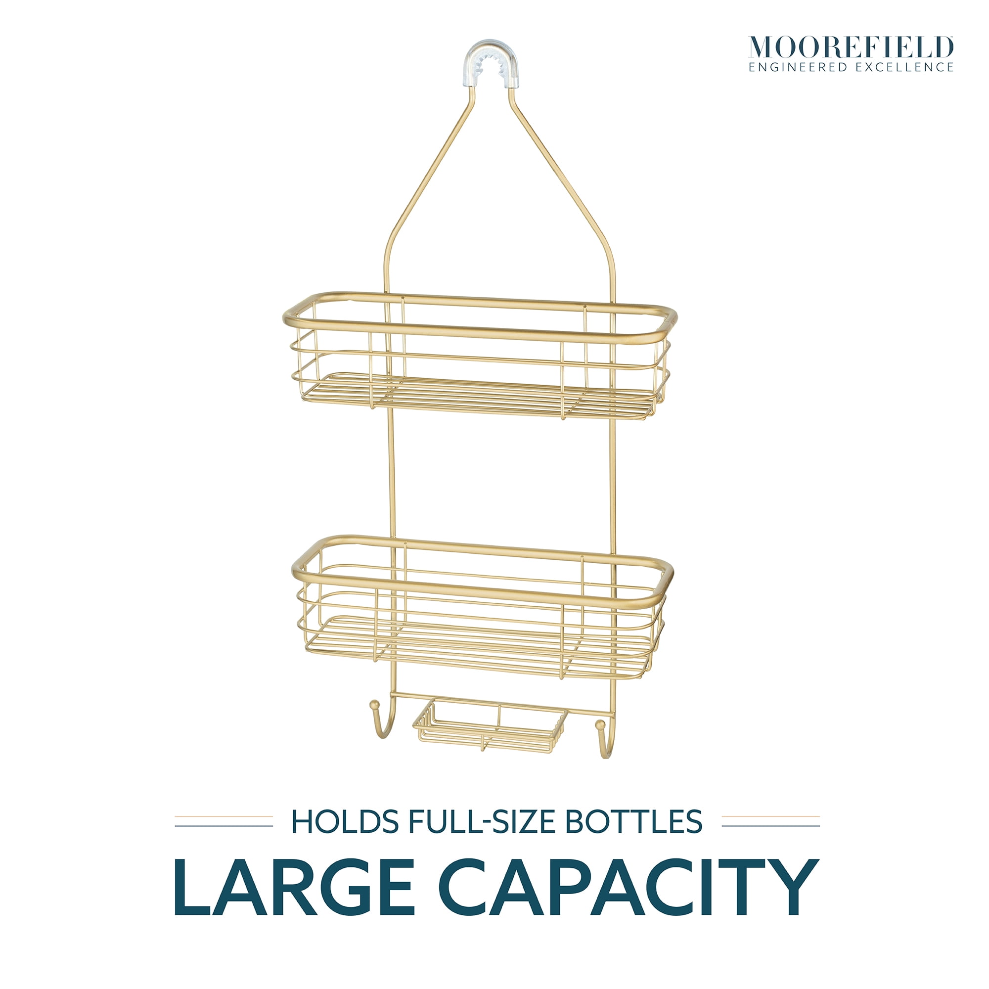 Moorefield 3-Tier Hanging Shower Caddy with Suction Cups, Non-Slip Neck, Bathroom Organizer, Gold