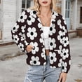 thumbnail image 3 of Jackets for Women Winter Coat Jackets Flannel Stand Collar Jacket(Black And White Floral Design,Size:S-4XL), 3 of 7