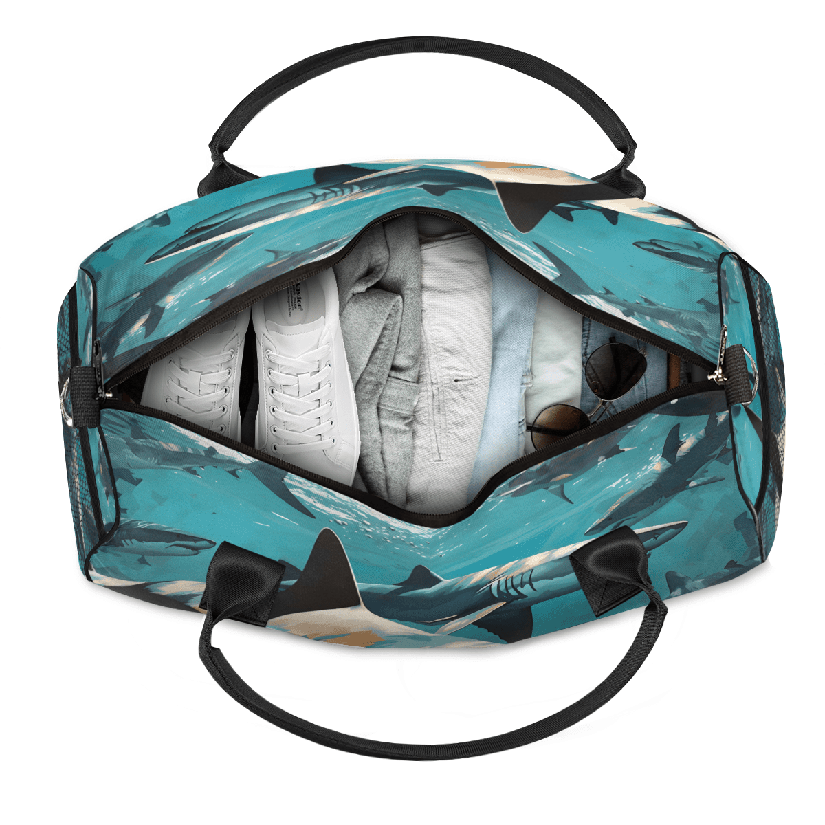 Herdesigns Shark Fish Gym Duffle Bag for Men Women, Travel Sports Bag Waterproof Lightweight Weekend Carry On Tote