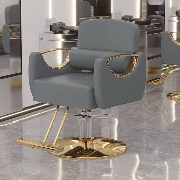 Silla Sillón Para Barbería Estética Cuero Y Acero Inoxidable - Gris Dorado