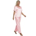 thumbnail image 3 of DAKIMOE Womens Silk Satin Pajama Set Short Sleeve Shirt with Long Pajamas Pant Set Two-piece Pj Sets Soft Sleepwear Loungewear Nightwear Pjs S-2XL, Pink, XL, 3 of 10