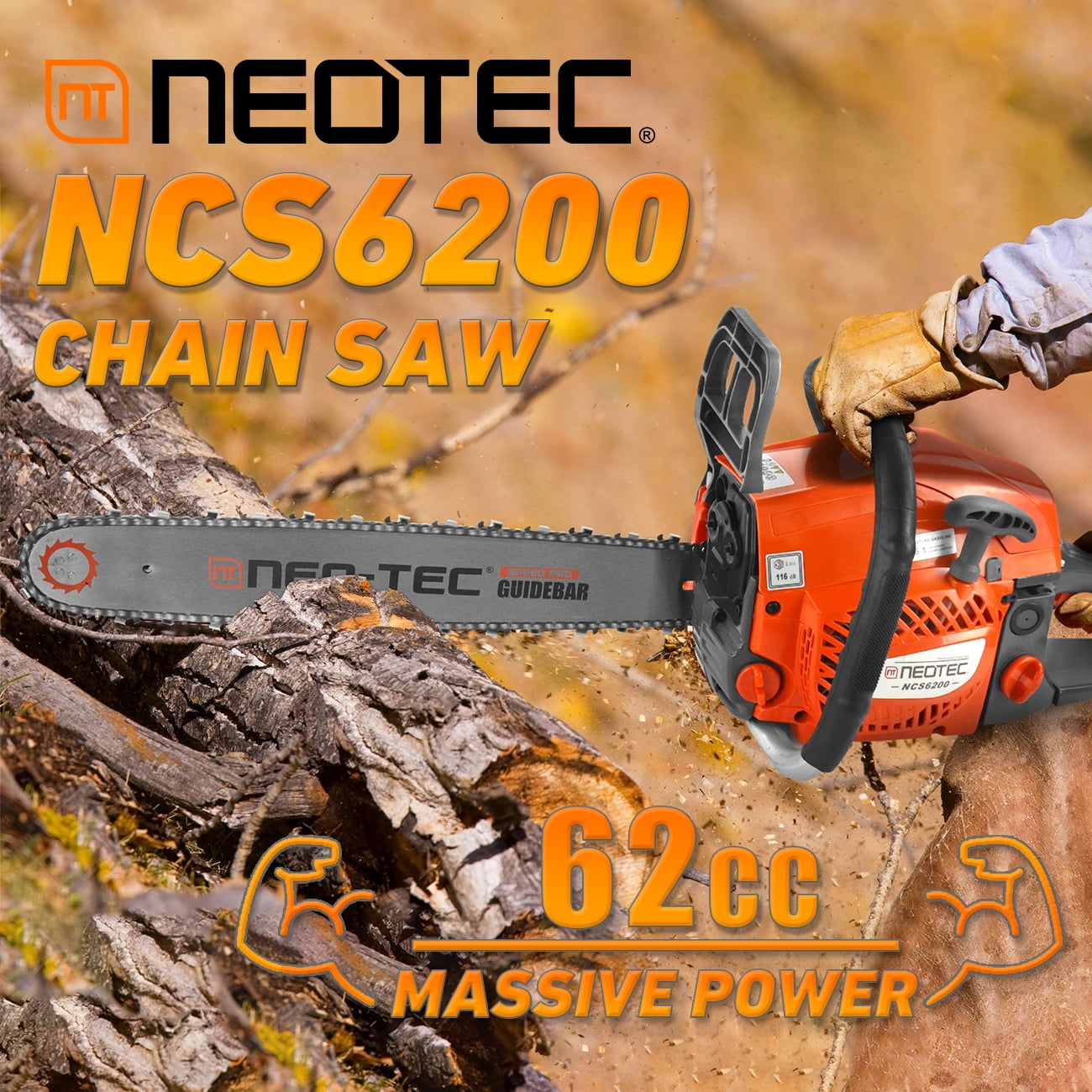 20inch 62CC Gas Powered Chainsaw, 3.5 HP 2 Stroke Engine Gas Power Chainsaws with Non-Slip Handle, Gas Chainsaws with Dual Fuel Tanks, For Wood Cutting, Tree Trimming, and Land Clearing