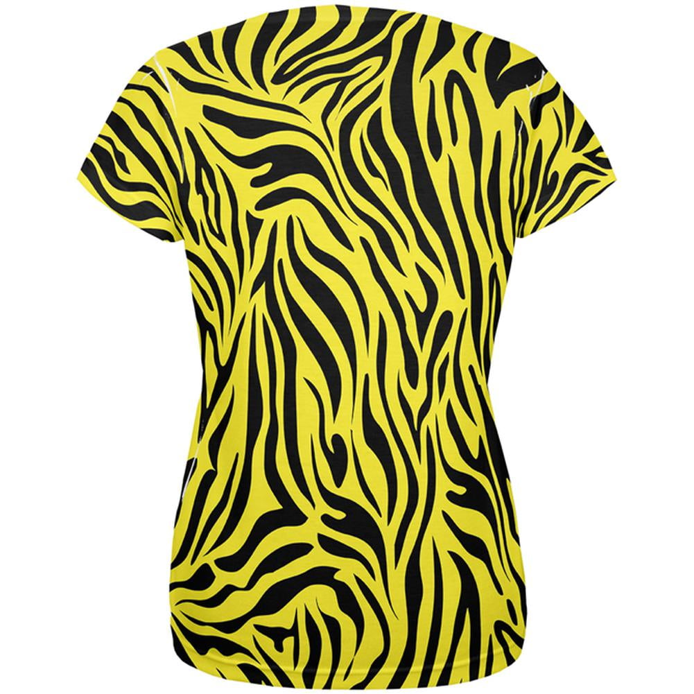 Zebra Print Yellow All Over Womens T-Shirt 