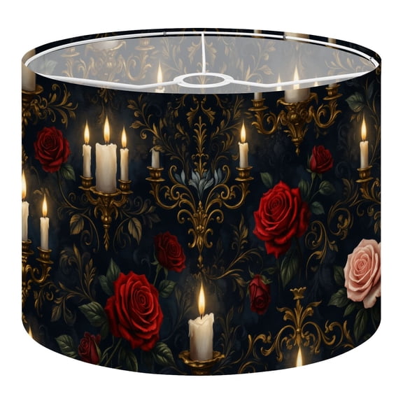 Gothic Linen Drum Lampshades Gothic Red Roses Candles Dark Floral 13"x13"x10" Light Shade for Table Lamps Floor Lamp Shades Lampshade Replacement Assembly Required