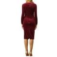 thumbnail image 3 of Vestido de fiesta de corte para mujer INSPIRE CHIC, cuello redondo, manga larga, vestido de terciopelo ajustado, talla XL, color rojo vino, 3 of 5