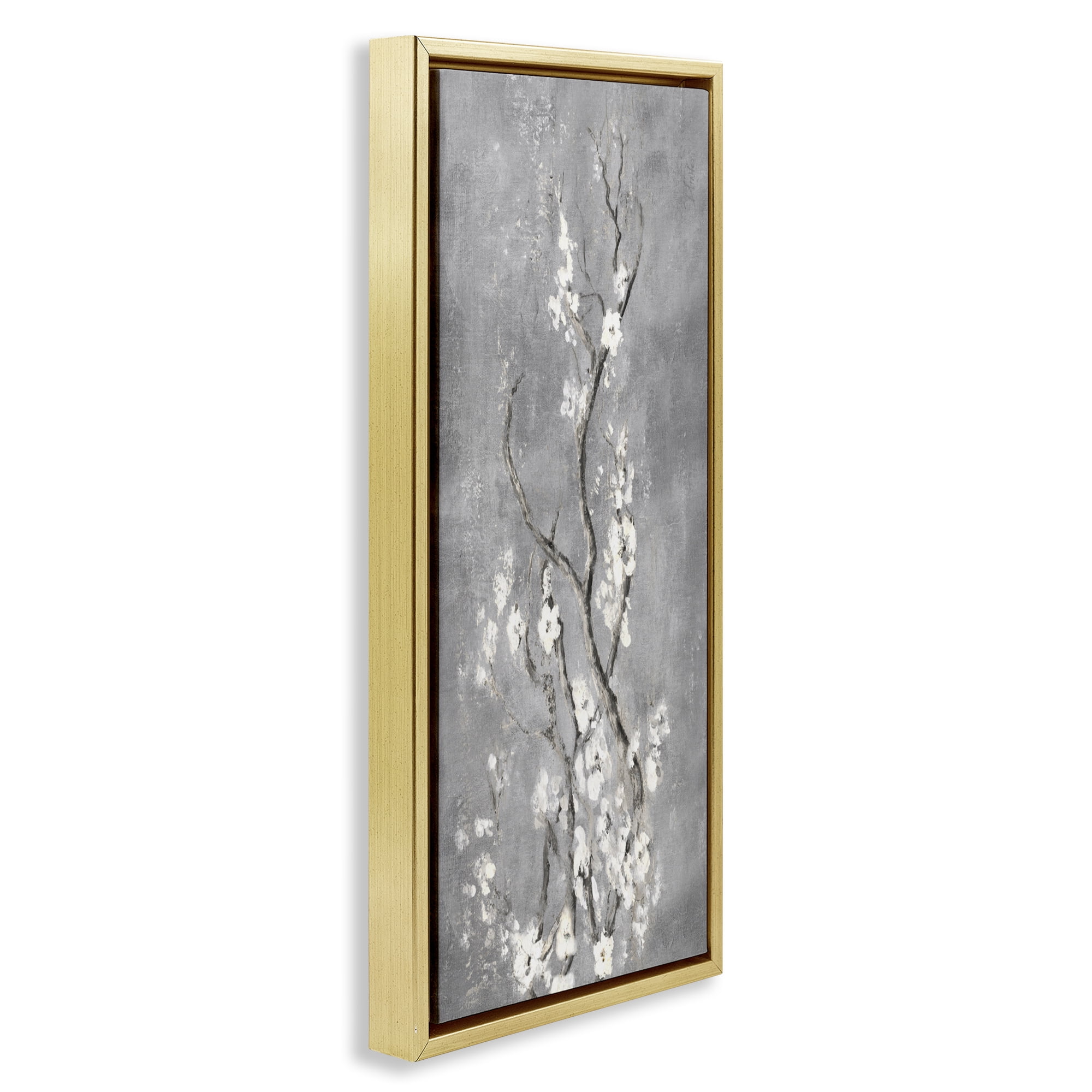Stupell Industries White Cherry Blossoms Reaching Gold Framed Floater Canvas Wall Art, design by Patricia Pinto
