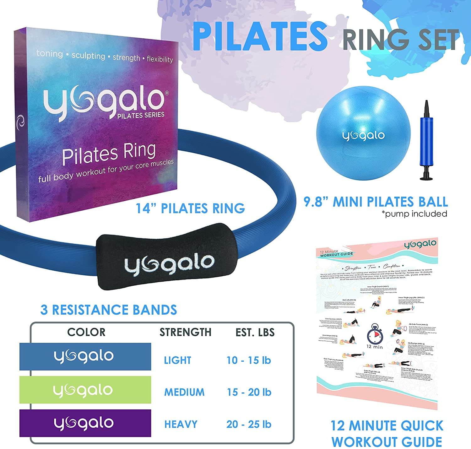 5 Pcs Pilates Ring Set 14 Yoga Fitness Magic Circle Pilates Equipment for Home  Workouts Fitness kit