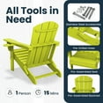 thumbnail image 3 of JUSTLET Folding Adirondack Chair set of 2, All-Weather Fire Pit Chairs, HDPE Adirondack Chairs with 2 Cup Holder, Outdoor Lawn Chair for Patio Garden, Apple Green, 3 of 9