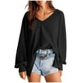 thumbnail image 1 of MeetoTime Women's Long Sleeve Tops Fall Casual Textured V-Neck Oversized Pullover Sweatshirt, 1 of 7
